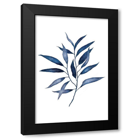 Blue Leaves II Black Modern Wood Framed Art Print with Double Matting by JJ Design