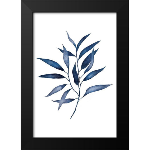 Blue Leaves II Black Modern Wood Framed Art Print by JJ Design