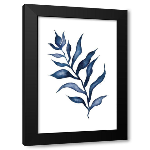 Blue Leaves III Black Modern Wood Framed Art Print with Double Matting by JJ Design