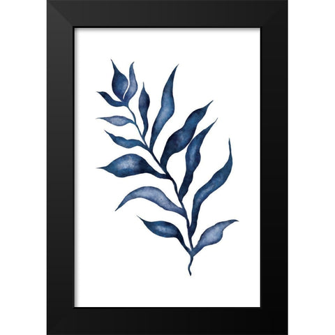 Blue Leaves III Black Modern Wood Framed Art Print by JJ Design