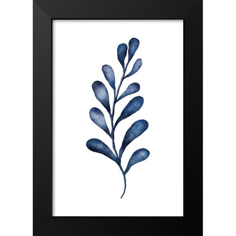Blue Leaves IV Black Modern Wood Framed Art Print by JJ Design