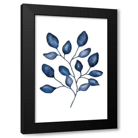 Blue Leaves V Black Modern Wood Framed Art Print by JJ Design