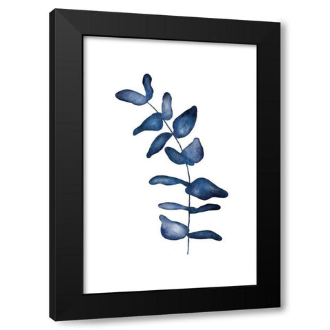 Blue Leaves VI Black Modern Wood Framed Art Print by JJ Design