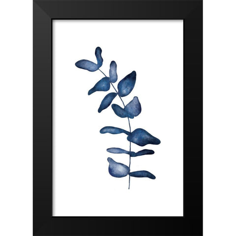 Blue Leaves VI Black Modern Wood Framed Art Print by JJ Design