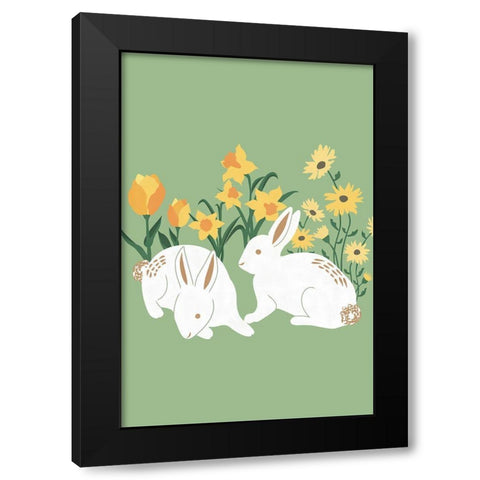 Bunnies Black Modern Wood Framed Art Print with Double Matting by JJ Design
