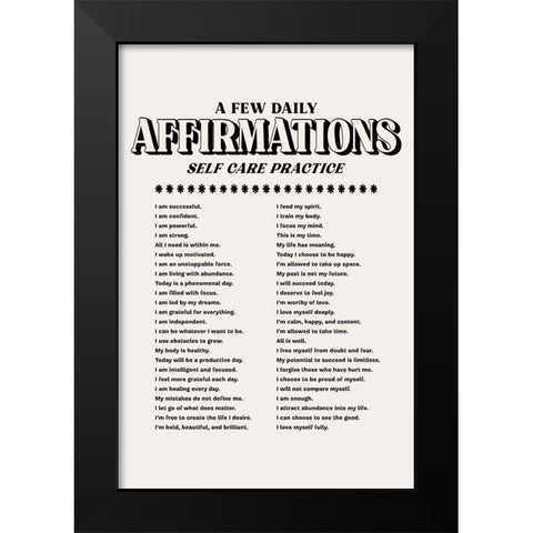 Self Care Practice Black Modern Wood Framed Art Print by JJ Design