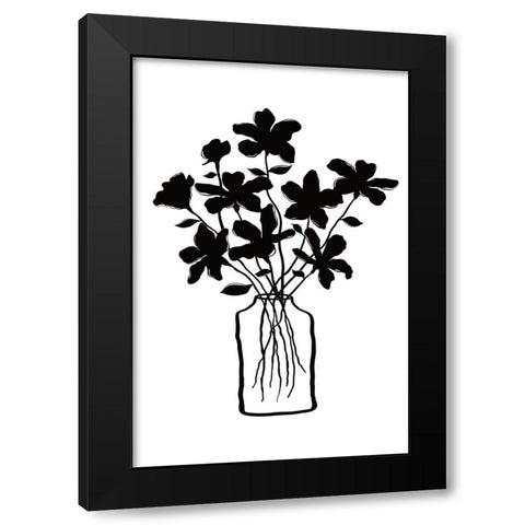 Black Bouquet Black Modern Wood Framed Art Print by JJ Design