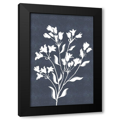 White Flowers on Blue Black Modern Wood Framed Art Print by JJ Design