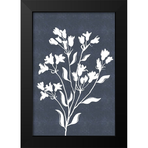 White Flowers on Blue Black Modern Wood Framed Art Print by JJ Design