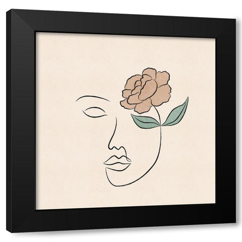 Flowery Facial Black Modern Wood Framed Art Print with Double Matting by JJ Design
