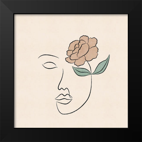 Flowery Facial Black Modern Wood Framed Art Print by JJ Design