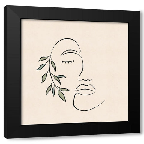About Face Botanical Black Modern Wood Framed Art Print by JJ Design