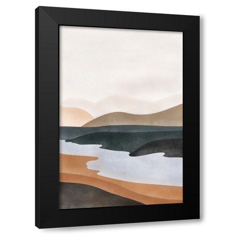 Abstract River Black Modern Wood Framed Art Print with Double Matting by JJ Design