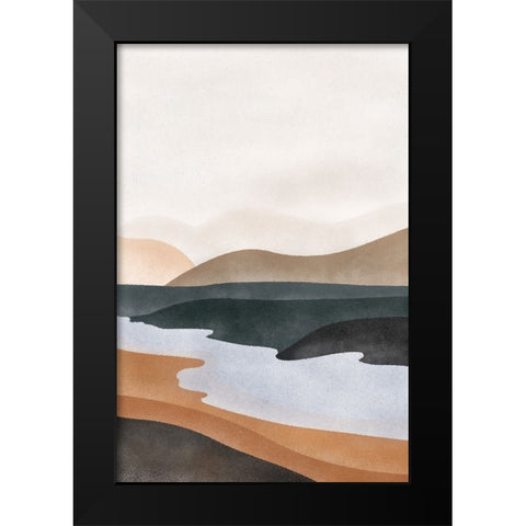 Abstract River Black Modern Wood Framed Art Print by JJ Design