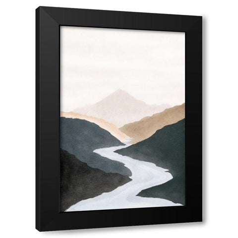 Mountain River Black Modern Wood Framed Art Print by JJ Design