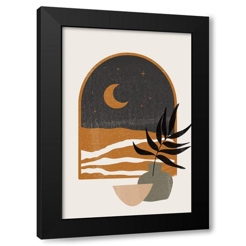 Moon View Black Modern Wood Framed Art Print by JJ Design