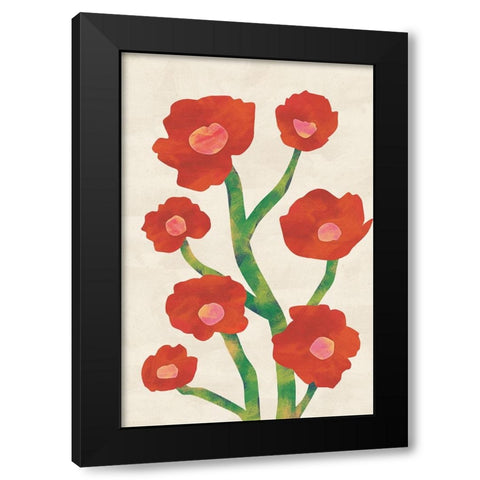 Red Poppies Black Modern Wood Framed Art Print by JJ Design