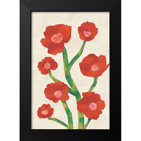 Red Poppies Black Modern Wood Framed Art Print by JJ Design