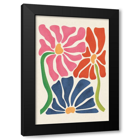 Colorful Daisies Black Modern Wood Framed Art Print with Double Matting by JJ Design