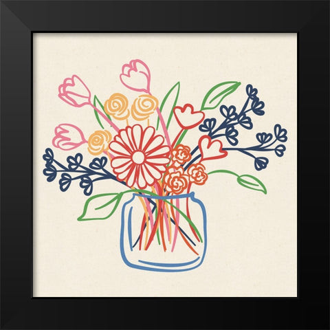 Bold Line Flowers Black Modern Wood Framed Art Print by JJ Design