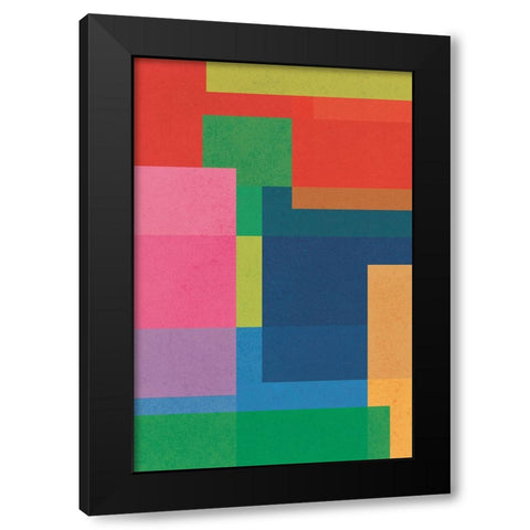 Geometric Squares Black Modern Wood Framed Art Print by JJ Design