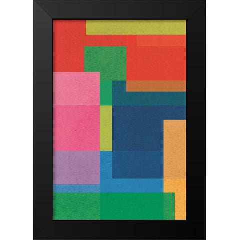 Geometric Squares Black Modern Wood Framed Art Print by JJ Design