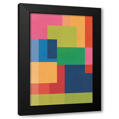 Geometric Squares II Black Modern Wood Framed Art Print with Double Matting by JJ Design