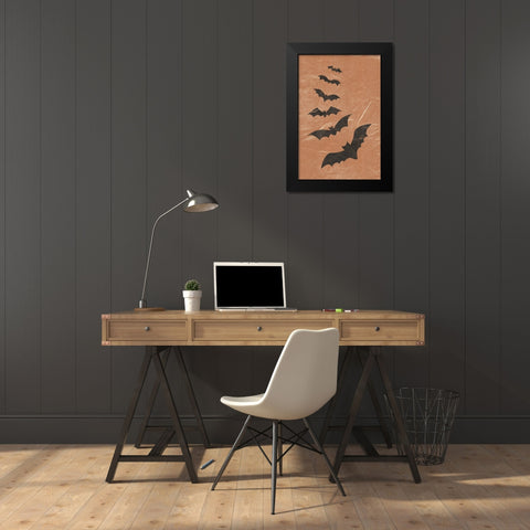Bats Black Modern Wood Framed Art Print by JJ Design
