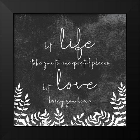 Let Love Black Modern Wood Framed Art Print by JJ Design