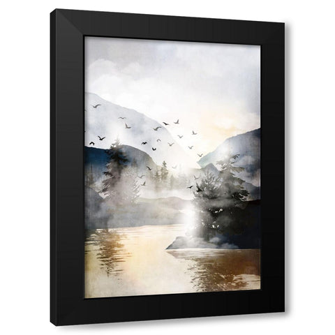 Misty Landscape Black Modern Wood Framed Art Print by JJ Design