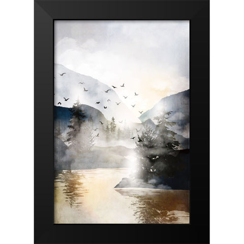 Misty Landscape Black Modern Wood Framed Art Print by JJ Design