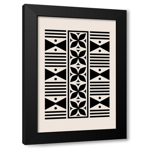 Mud Cloth Black Modern Wood Framed Art Print with Double Matting by JJ Design