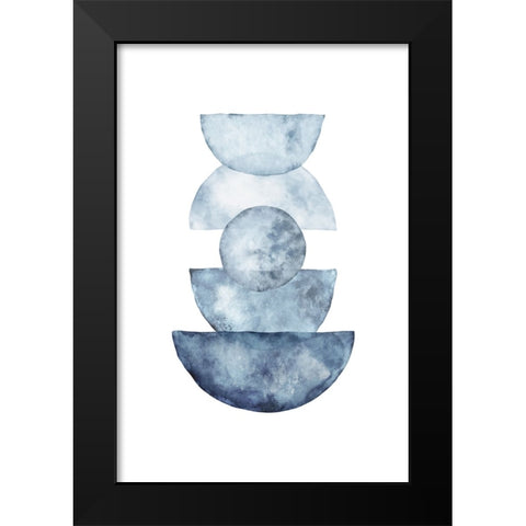 Blue Shapes Black Modern Wood Framed Art Print by JJ Design