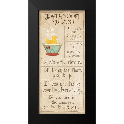 Family Bathroom Rules Black Modern Wood Framed Art Print by Moulton, Jo