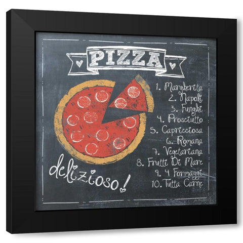 Pizza Black Modern Wood Framed Art Print with Double Matting by Moulton, Jo