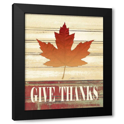 Fall Leave Give Thanks Black Modern Wood Framed Art Print with Double Matting by Moulton, Jo