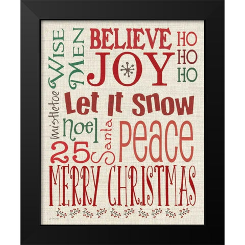 Christmas Typography Linen Black Modern Wood Framed Art Print by Moulton, Jo