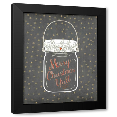 Merry Christmas Yall - Snowflake Black Modern Wood Framed Art Print by Moulton, Jo