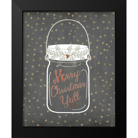 Merry Christmas Yall - Snowflake Black Modern Wood Framed Art Print by Moulton, Jo
