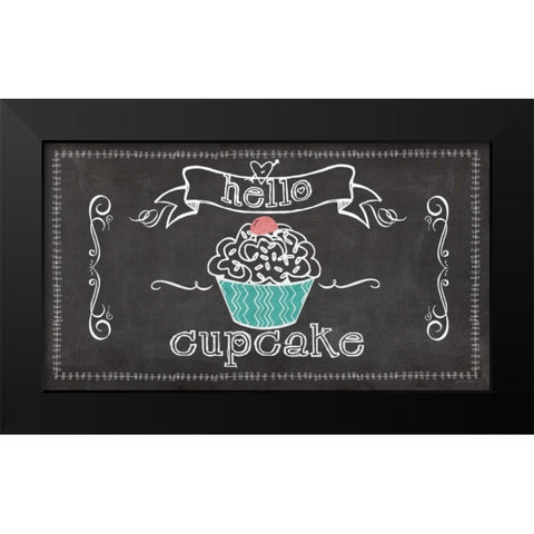 Hello Cupcake Black Modern Wood Framed Art Print by Moulton, Jo