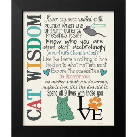 Cat Wisdom Black Modern Wood Framed Art Print by Moulton, Jo