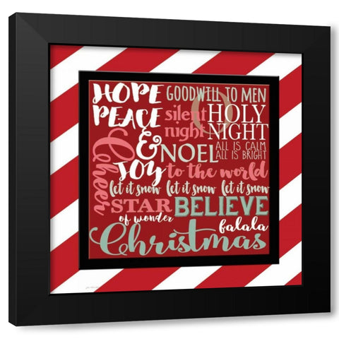 Candy Striped Christmas Subway Black Modern Wood Framed Art Print by Moulton, Jo