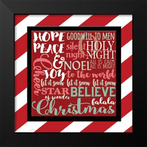 Candy Striped Christmas Subway Black Modern Wood Framed Art Print by Moulton, Jo