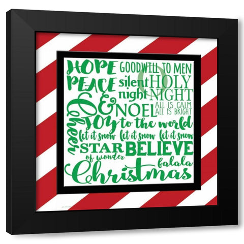Candy Striped Christmas Subway II Black Modern Wood Framed Art Print by Moulton, Jo