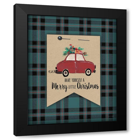 Merry Little Christmas Plaid Black Modern Wood Framed Art Print with Double Matting by Moulton, Jo
