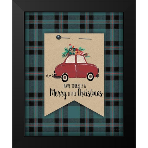 Merry Little Christmas Plaid Black Modern Wood Framed Art Print by Moulton, Jo