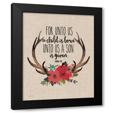 Unto Us Antlers - Linen Black Modern Wood Framed Art Print with Double Matting by Moulton, Jo