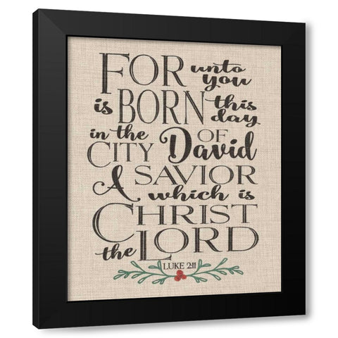 Luke 2-11 Linen Black Modern Wood Framed Art Print by Moulton, Jo