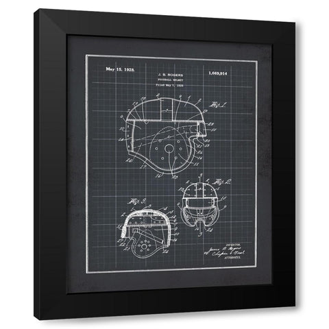 Football Helmet - Black Black Modern Wood Framed Art Print by Moulton, Jo