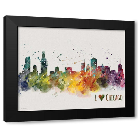 Chicago Black Modern Wood Framed Art Print with Double Matting by Moulton, Jo